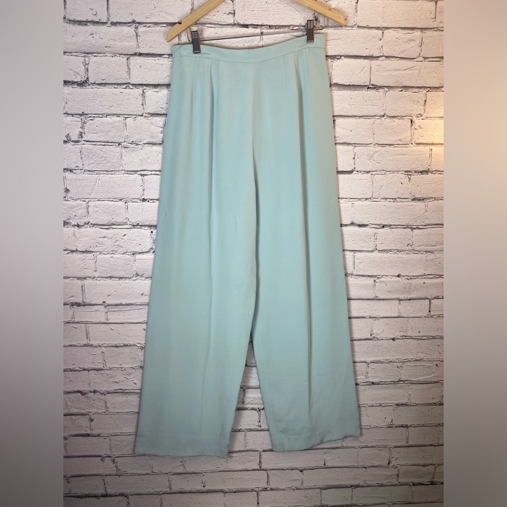 Mary McFadden Couture Vintage Blue 2 Piece Set Wide Leg Pants Tank SILK size 12 - Picture 10 of 15